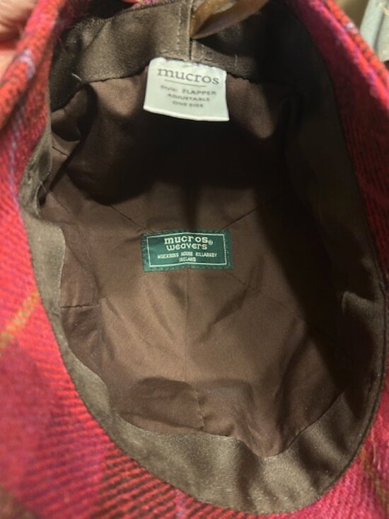 Mucros Pink & Brown Plaid Flapper Wool Hat - Made in Ireland